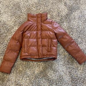 Cognac faux leather puffer
